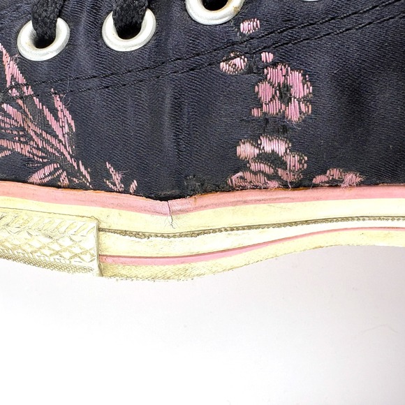VTG Y2K Converse Black Satin Sneakers Sz M9 W11 Pink Cherry Blossom Embroidery - Picture 12 of 15